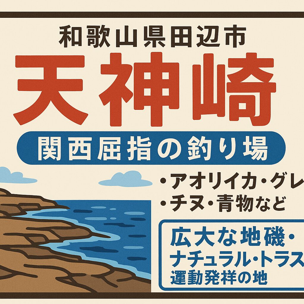 和歌山県田辺市の天神崎は、・魚影の濃さ・平坦で安全な地形・豊かな自然環境。この三拍子が揃った、関西屈指の地磯釣り場です。釣太郎