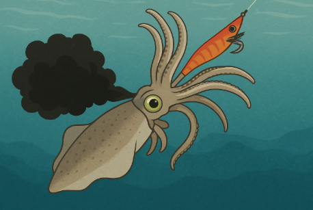 アオリイカが釣られたときに墨を吐くのは、 敵から逃げるための防御反応。ストレスによる反射行動。仲間への警告サインの可能性。釣太郎