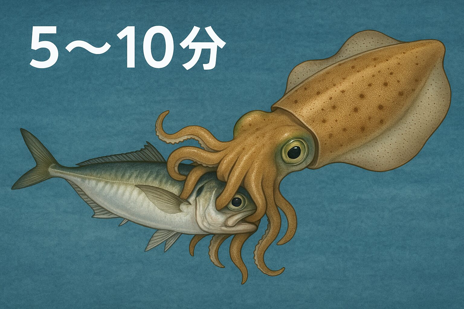 18cmの活アジを200gクラスのアオリイカが完食するには平均5〜10分。釣太郎