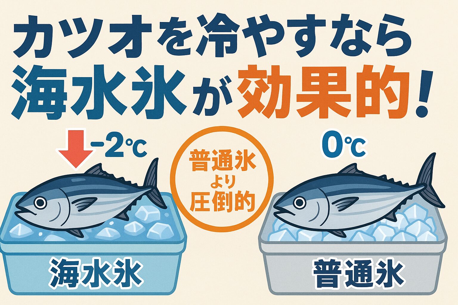 カツオのような鮮度劣化が極めて早い魚ほど、冷却開始の「スピード」と「温度」が命。海水氷が力を発揮します。釣太郎