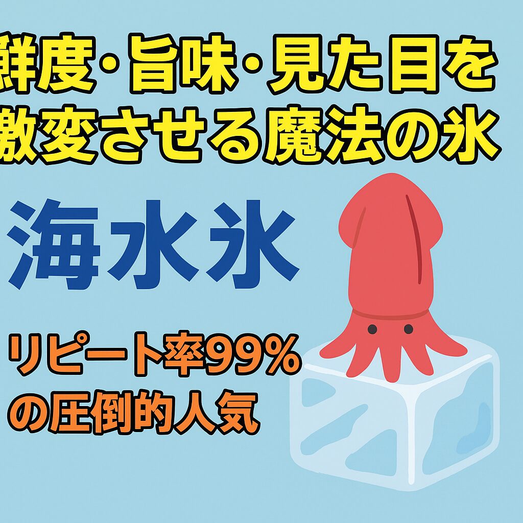 リピート率99％を誇る海水氷は、鮮度・旨味・見た目を一気にランクアップさせるまさに魔法の氷。釣太郎