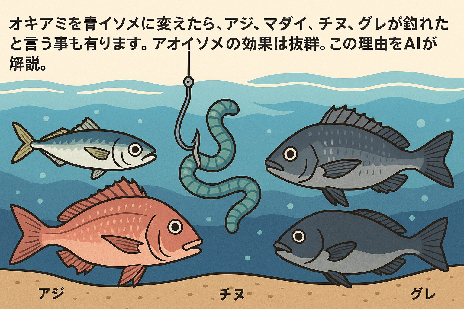 青イソメは匂い・動き・栄養の三拍子が揃った万能エサ。オキアミから切り替えただけで釣果が一気に伸びる理由は、魚の五感に訴える生き餌ならではの力にあります。釣太郎