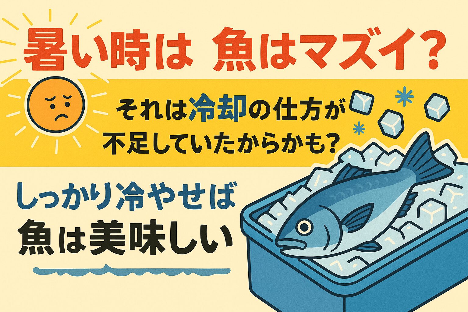 夏に魚がマズイと感じるのは、魚のせいではなく「冷却不足」が原因。
釣った瞬間の処理と海水氷による冷却を徹底すれば、暑い時期でも驚くほど美味しい魚を味わえます。釣太郎