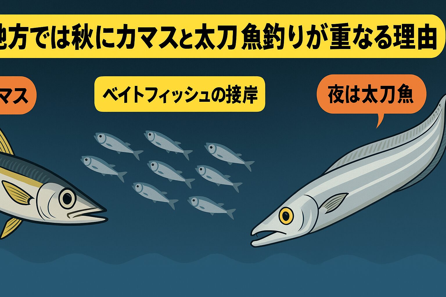 南紀地方で秋にカマスと太刀魚が同時に釣れるのは、・ベイトフィッシュの接岸・沿岸回遊ルートの重なり・昼はカマス、夜は太刀魚という時間差行動 が理由です。釣太郎