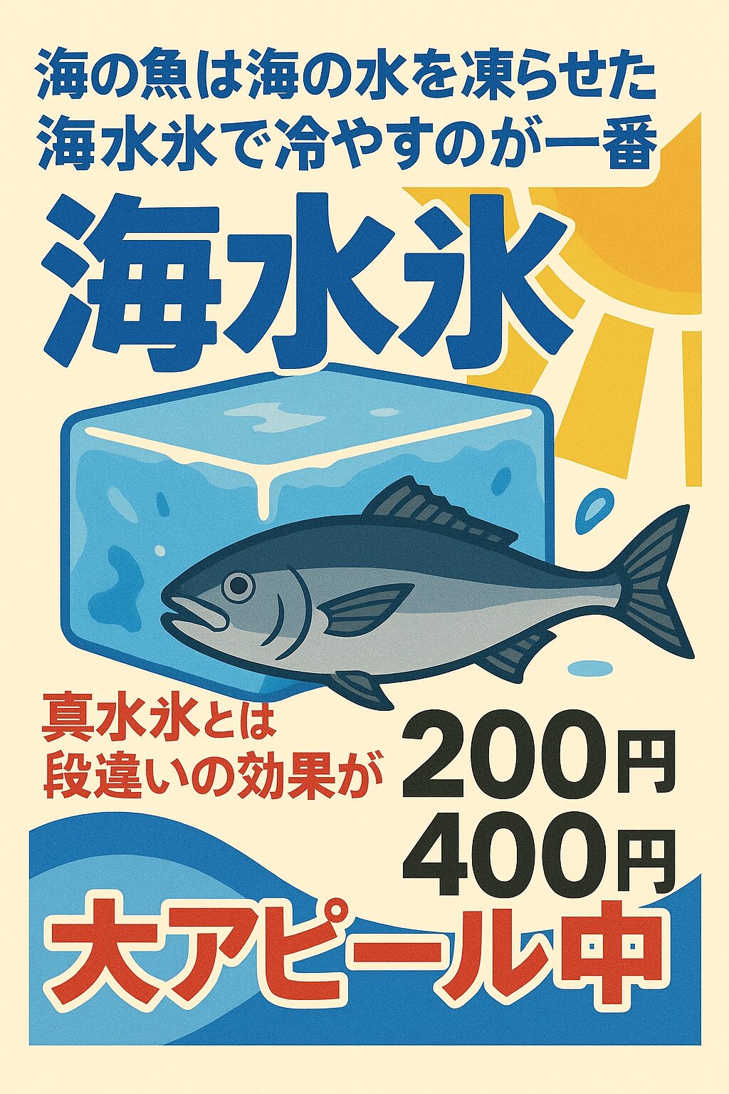 釣った魚を美味しく食べるなら、真水氷ではなく「海水氷」。魚の細胞を壊さず、旨味を閉じ込め、見た目も美しく保ちます。釣太郎
