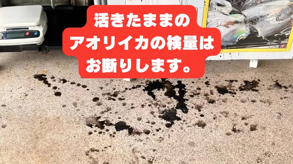 生きたままのアオリイカ持ち込みはご遠慮ください。墨だらけになります。釣太郎