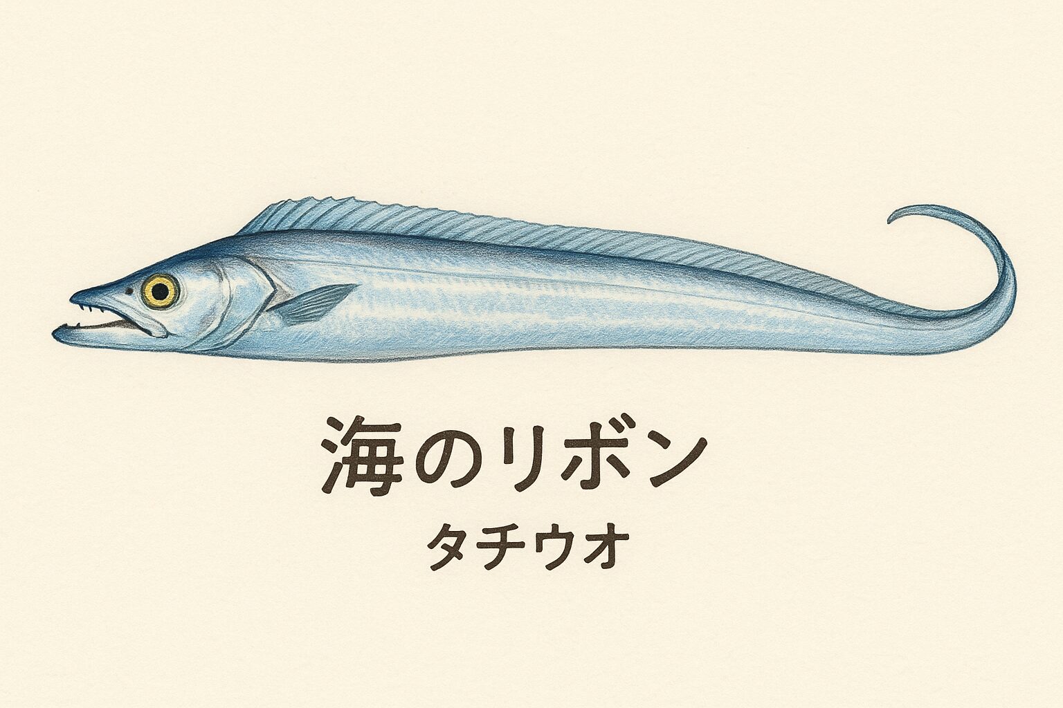 「海のリボン」ことタチウオが他の魚といかに違う存在か。鱗も尾びれもない、リボンのような美しい姿 。獲物を待ち伏せるための奇妙な「立ち泳ぎ」。どう猛なハンターの証である、刀のような歯。釣太郎