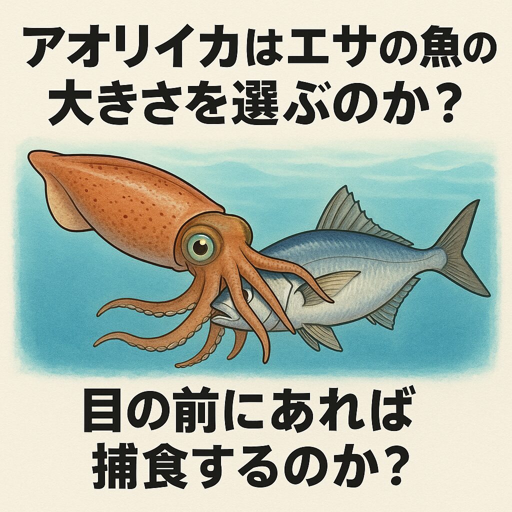 アオリイカはサイズを見極めているようで、実は動きに支配されている生物。 釣り人は“エサのサイズ”より“アジの元気さ”を優先すべきです。釣太郎