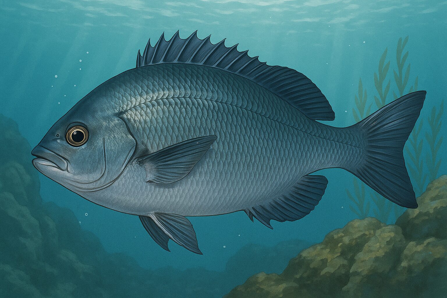 口太グレは温暖な海に棲むメジナの一種で、雑食性・知能が高く、冬が旬。居着き性が強く、海底近くで群れを作って行動。引きの強さと美味しさで、磯釣りの王道ターゲットといえる。釣太郎