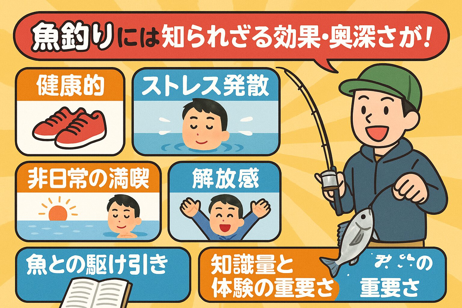 魚釣りを馬鹿にしているあなたへ。実は健康的な効果、ストレス発散、人とのコミュニケーション、そして 非日常の体験 が詰まっています。釣太郎