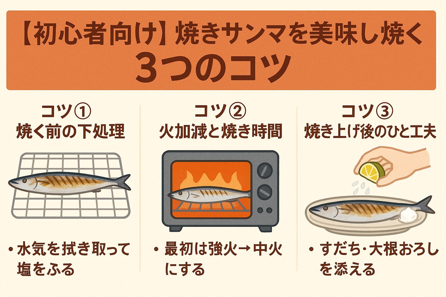 焼きサンマはシンプルな料理ほど差が出ます。下処理・火加減・香りづけの3ステップを押さえれば、家庭でも専門店のような味わいに 脂が乗った旬のサンマを、自分で美味しく焼いてみましょう！釣太郎