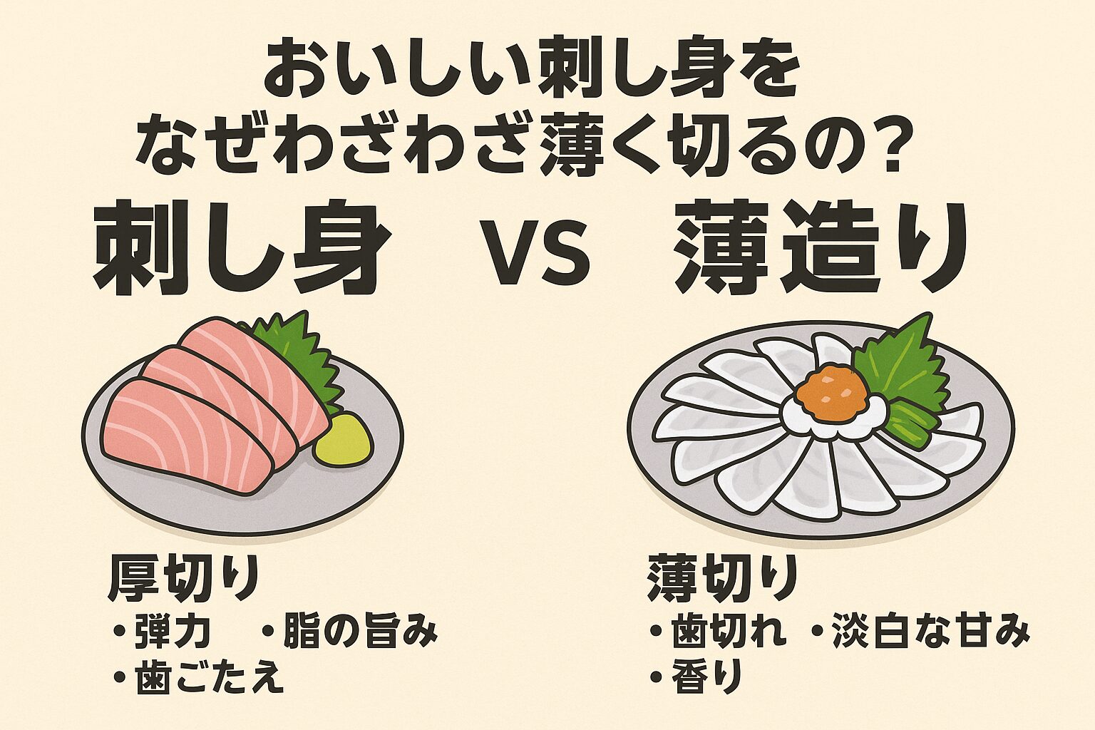 薄造りは、単なる“見た目の演出”ではなく、魚の脂・香り・食感を最も引き出すための技術。「淡白な魚を最高に美味しく食べるための科学」。釣太郎