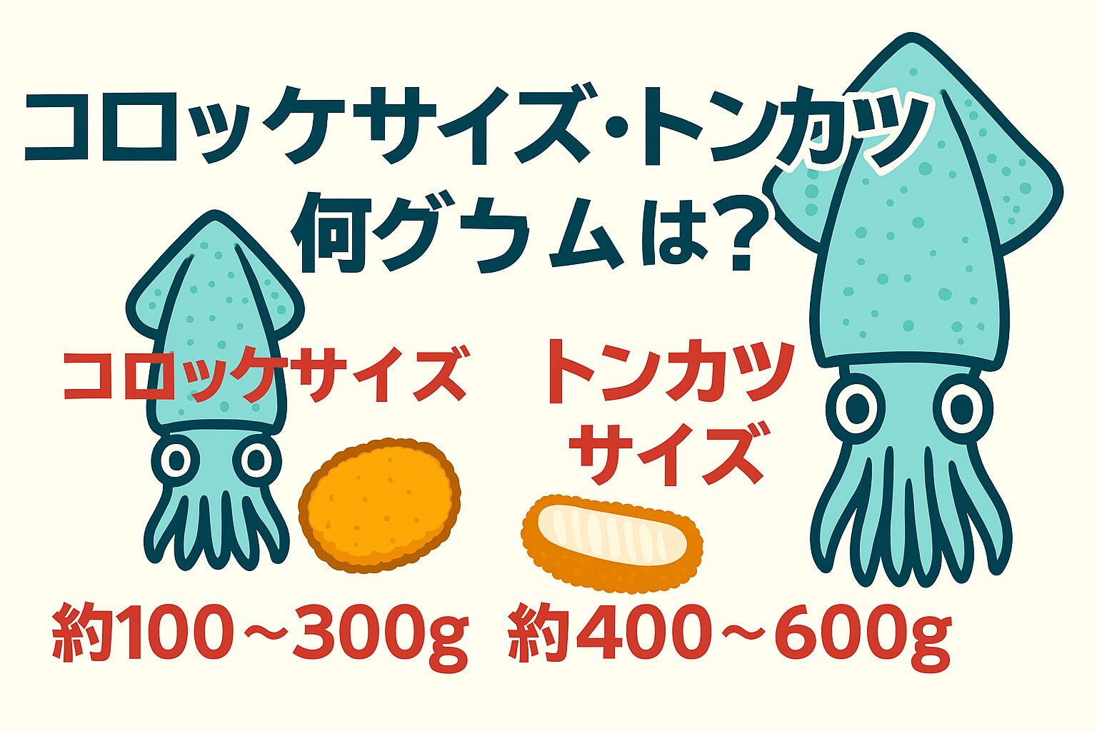 アオリイカ、コロッケサイズ＝100〜300g、トンカツサイズ＝400〜600gが目安。釣太郎