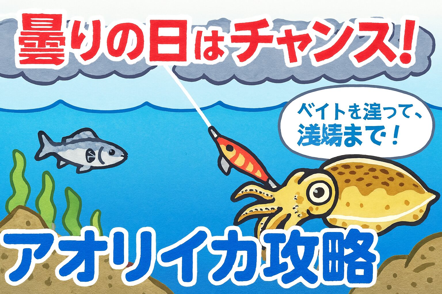 晴天時には見られないアオリイカの行動変化を理解することで、釣果アップにつながります。「曇り＝釣れない」ではなく、「曇り＝浅場で狙えるチャンス」釣太郎