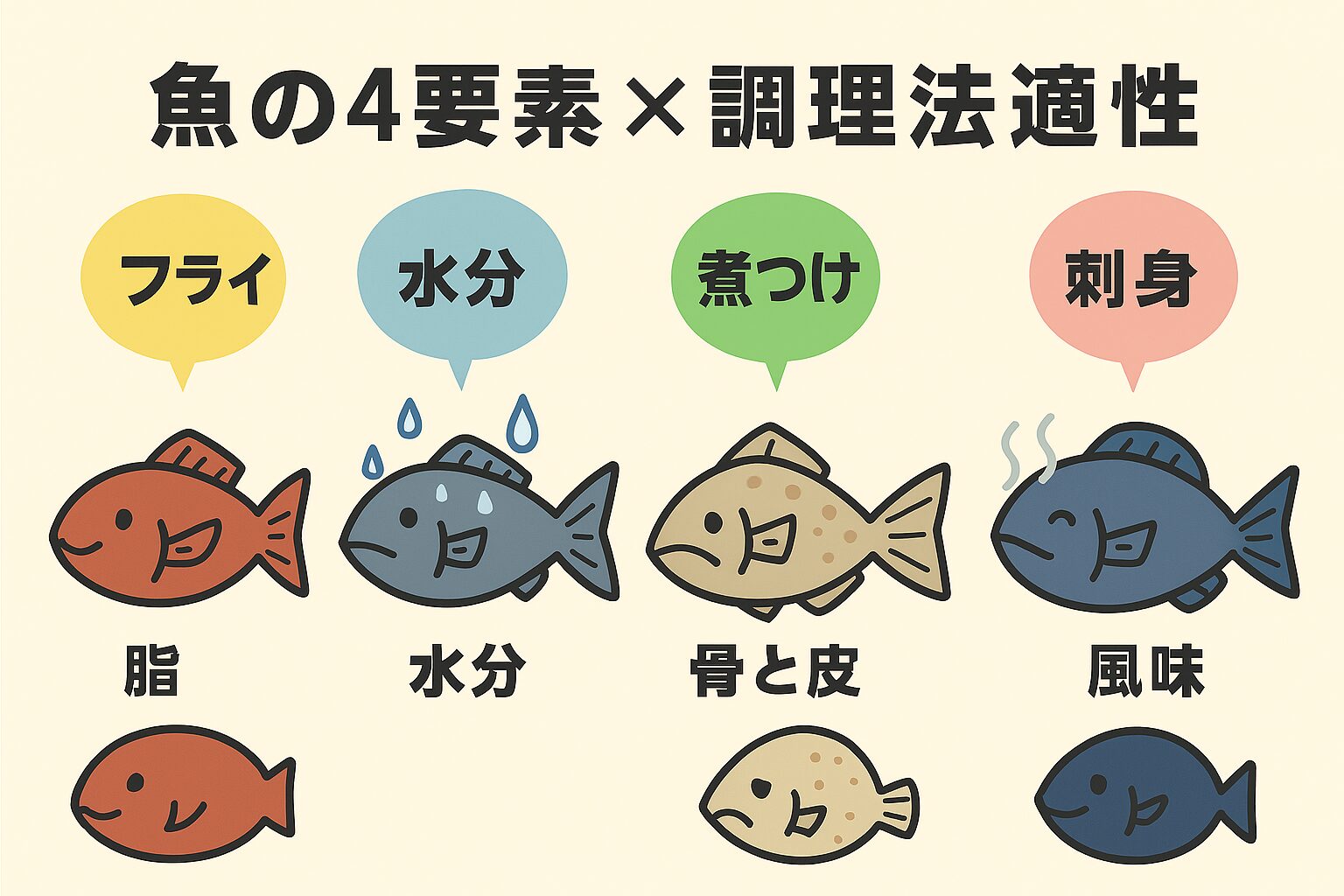 魚の調理法は4要素で決まる！脂・水分・骨と皮・風味。釣太郎