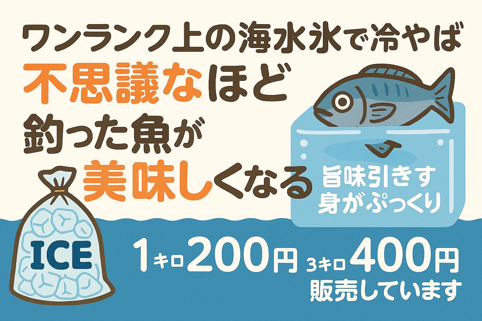「冷却革命」で釣果が変わる。釣った魚を“美味しく”持ち帰るには、冷却方法がすべて。 海水氷は、魚の命を守る冷却革命。 一度使えば、味の違いに驚くはずです。釣太郎