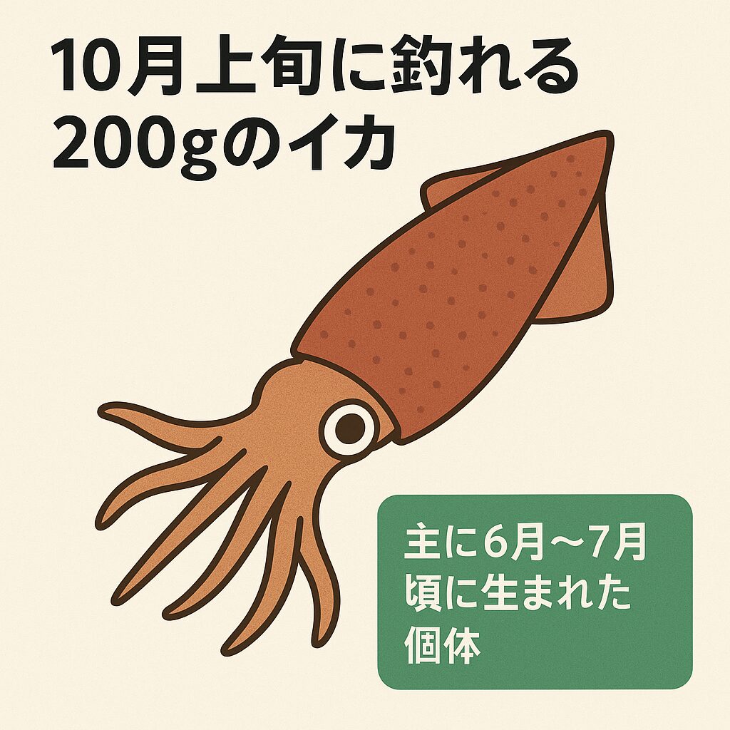 10月上旬に釣れる200gのアオリイカは「6月〜7月」生まれ！釣太郎