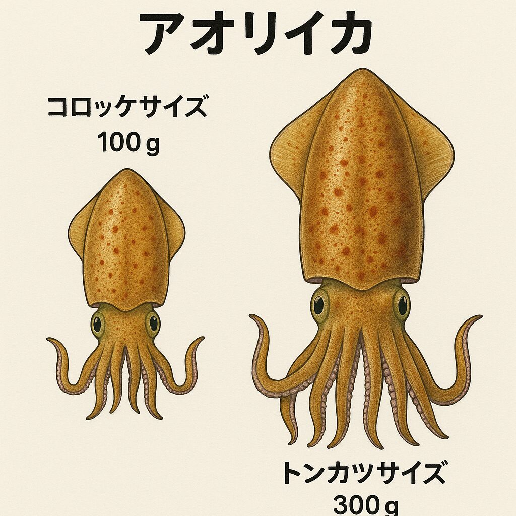 アオリイカ、コロッケサイズとは100ｇ、トンカツサイズとは300ｇ。釣太郎