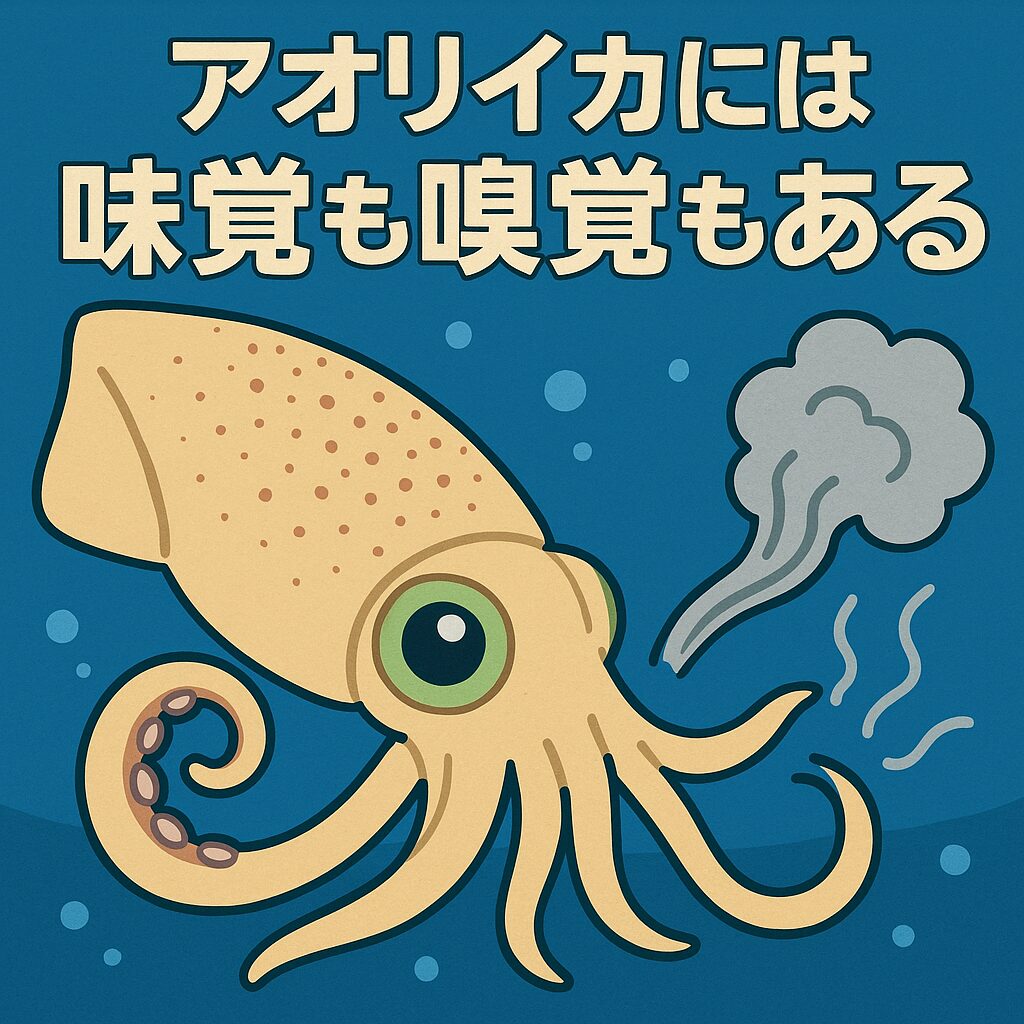 アオリイカには味覚は吸盤や口で、嗅覚は漏斗で感じる。釣太郎