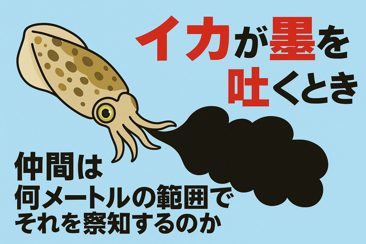 「アオリイカが墨を吐いた時、仲間が何メートルの範囲でそれを察知できるか?」という問いへの答えとしては、おおよそ数メートル〜十数メートル程度(視覚・化学的反応を併せて)と考えるのが妥当です。釣太郎