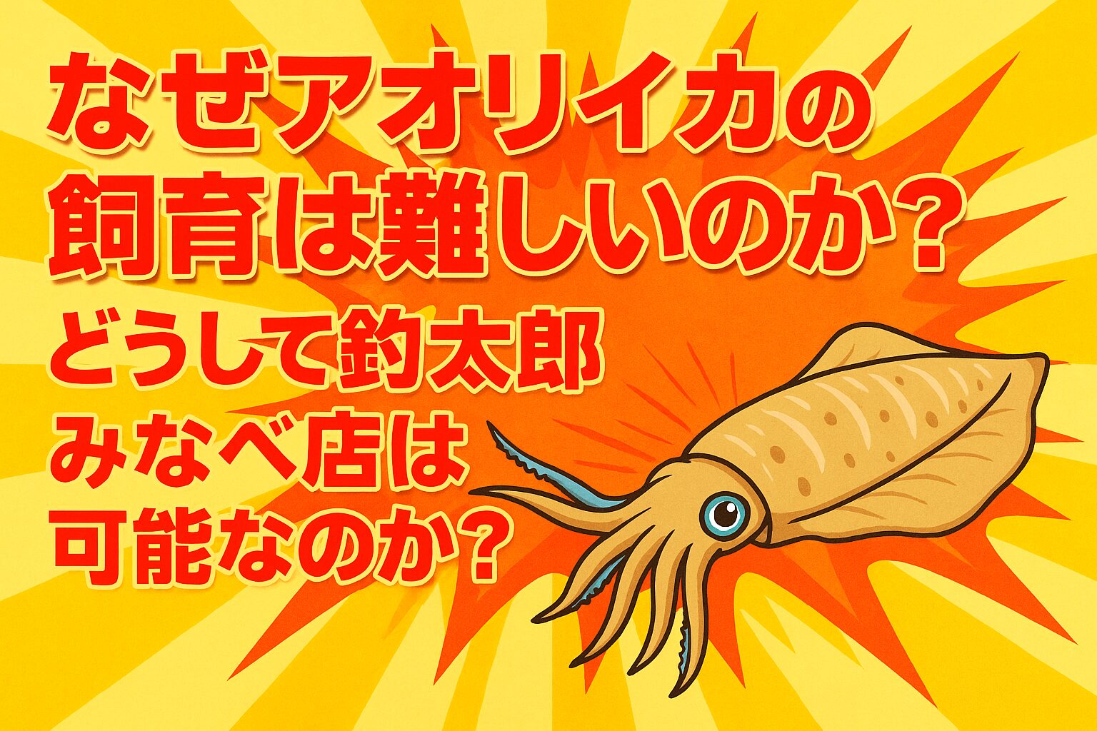 アオリイカ飼育、ライトに照らされ、体表の斑点が青く輝く瞬間。 ホバリングしながら、獲物を狙う鋭い眼光。 驚いた時に、一瞬で体色を変える神秘。これらはすべて、生きて泳ぐ姿でしか見ることのできない「イカの王様」の真の姿です。釣太郎