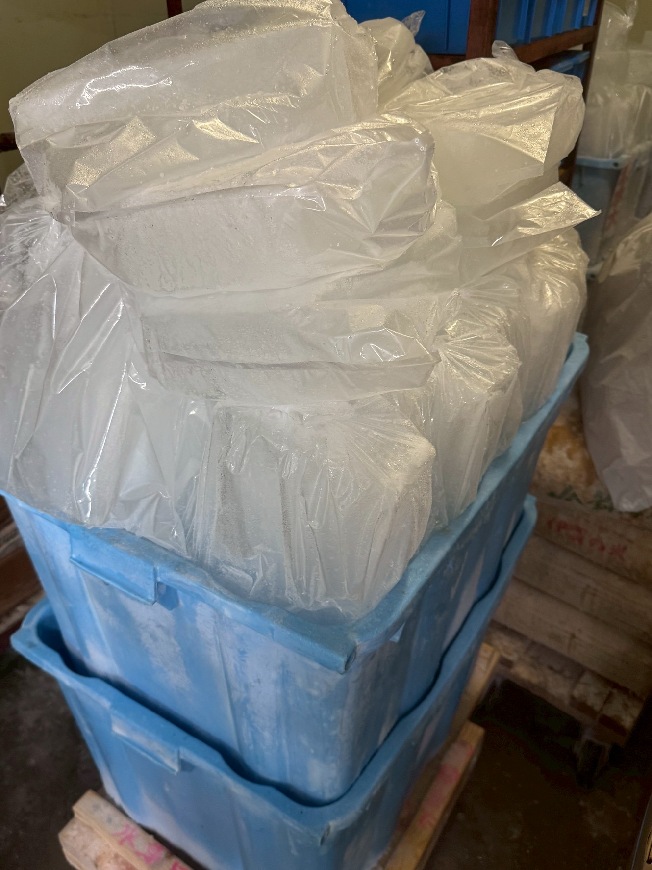 ３連休中、異常な売れ行きに対応するため、海水氷大量にストックしています。釣太郎