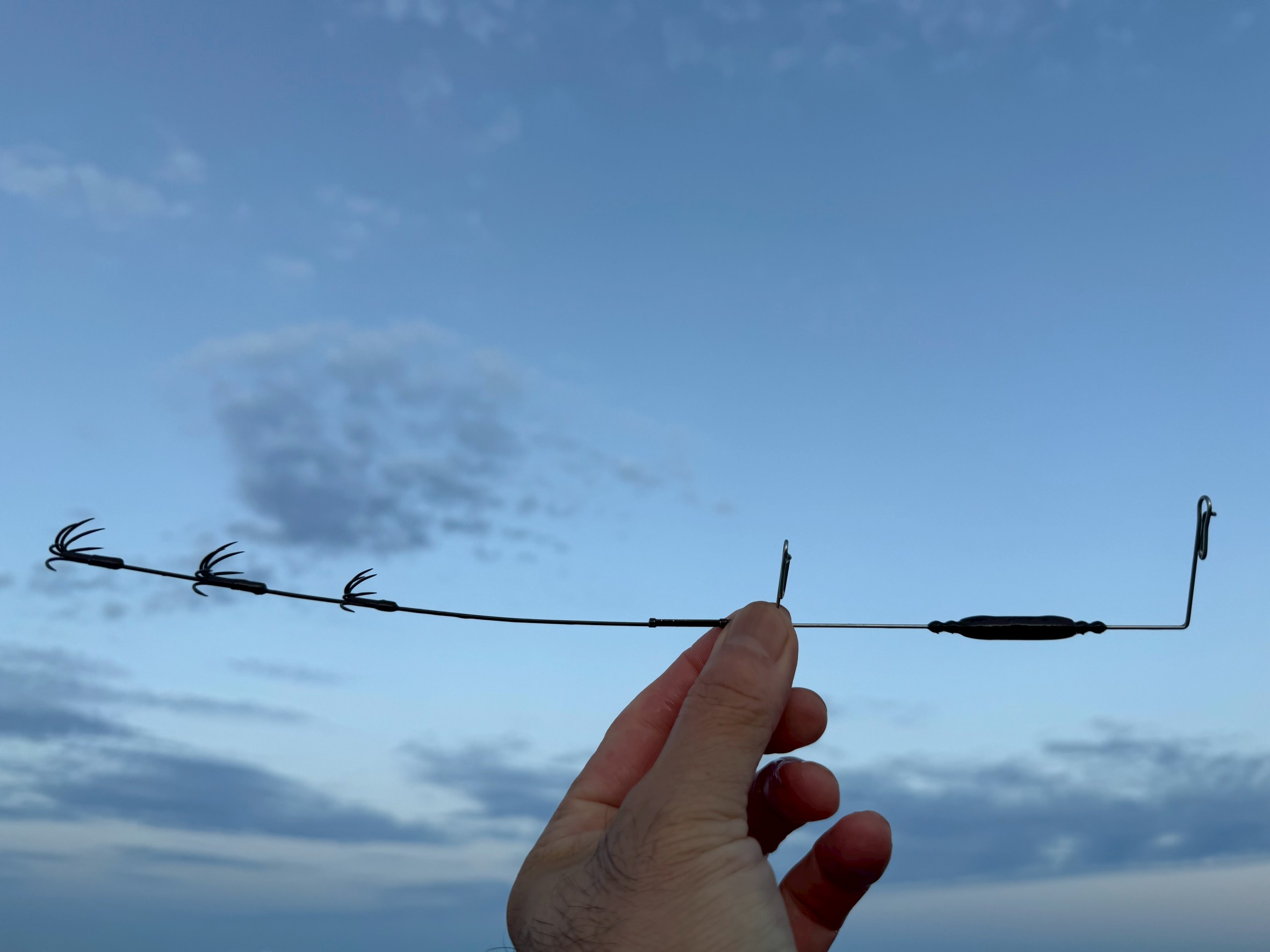 ヤエンでの新子アオリイカ釣りは、バラシが多い。これはフックの掛かりが浅いことが原因だと考え、のんきヤエンのように芯をわずかに曲げて調整したところ、取り込み成功率が劇的にアップしました。釣太郎