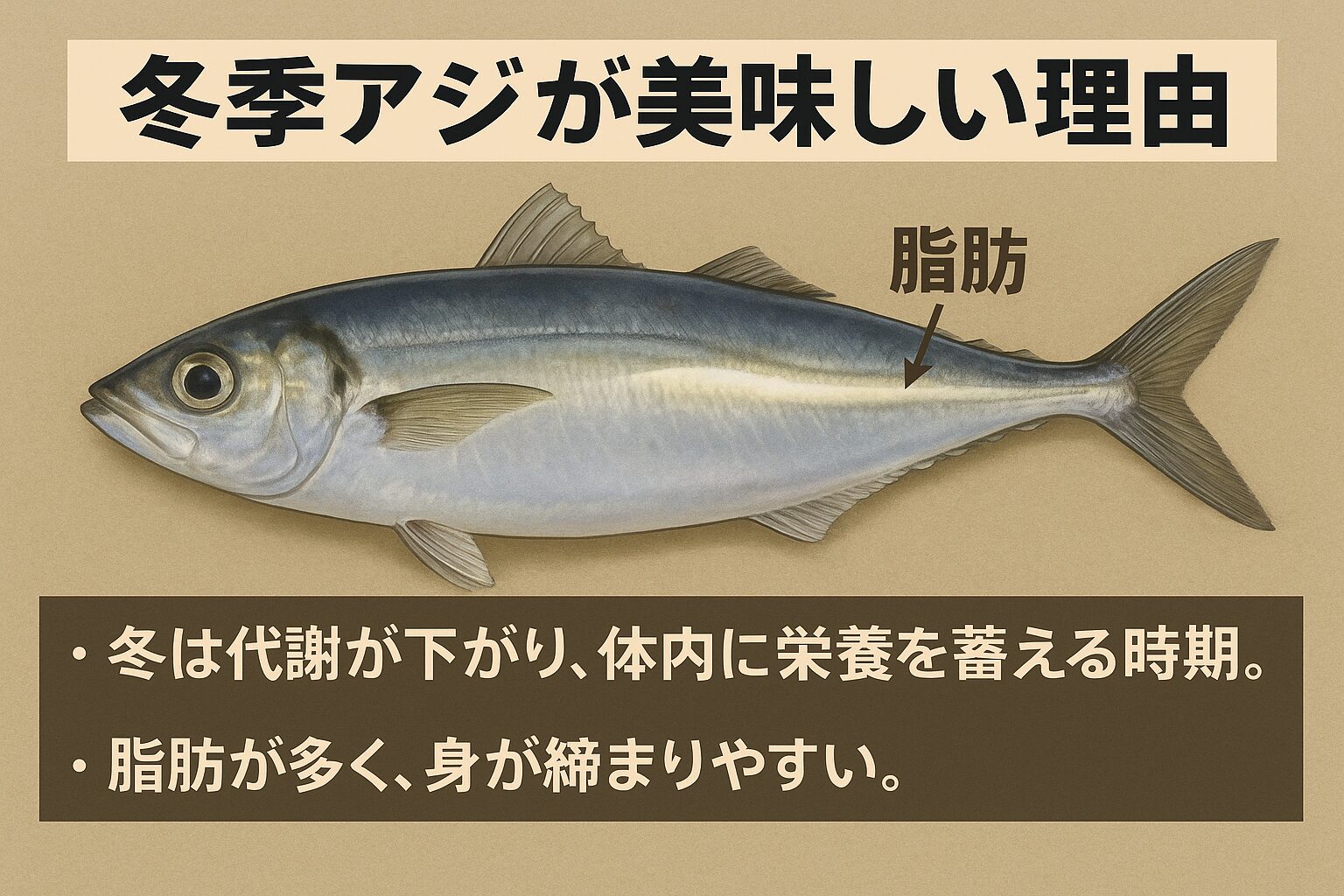 冬季に釣れるアジは「一年で最も美味しい」と言われる。釣太郎