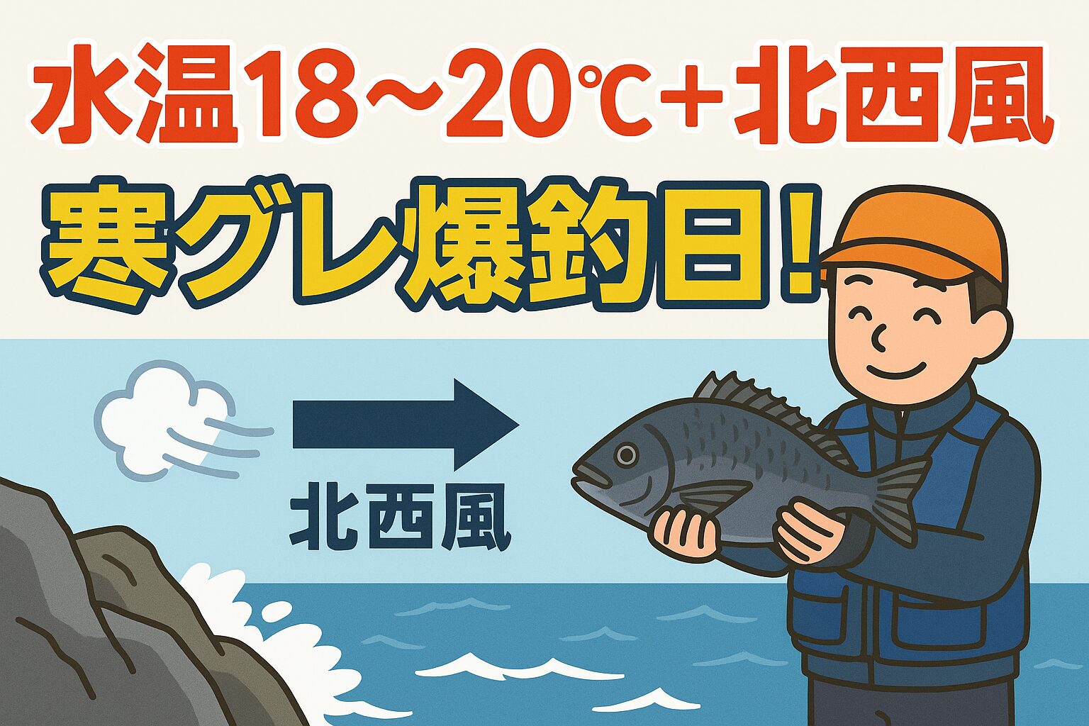 水温18℃〜20℃」と「北西風」。 この2つのキーワードが重なる日は寒グレ釣り最高の日。釣太郎