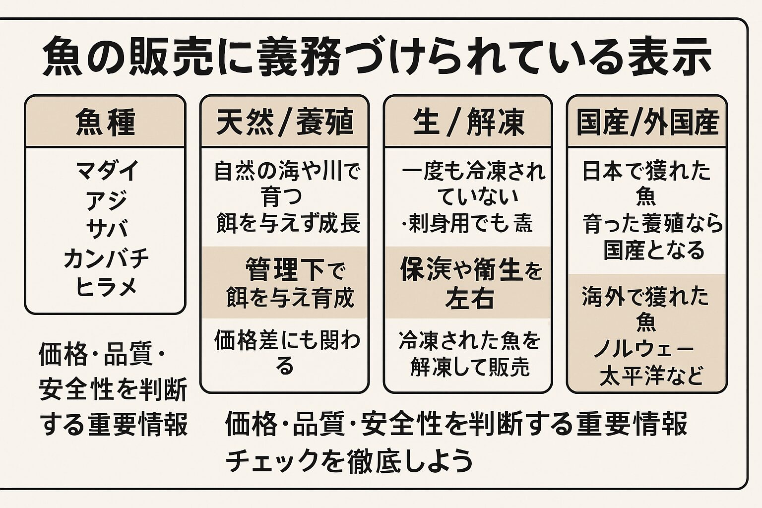 表示を見れば魚の「背景」がわかる！魚の表示は、産地・育て方・保存方法などの履歴を知る手がかり. 釣太郎