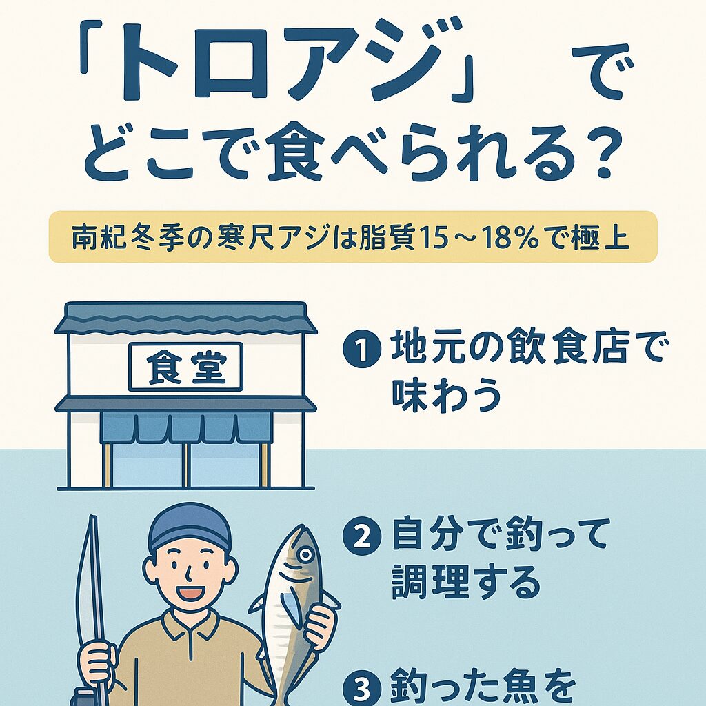 南紀で釣れる寒尺アジ（通称トロアジ）は、 ✔脂質15〜18％✔冬季限定のブランド級魚✔堤防から釣れる希少魚✔最も美味しく味わえるのは「自分で釣る→処理→翌日刺身」釣太郎