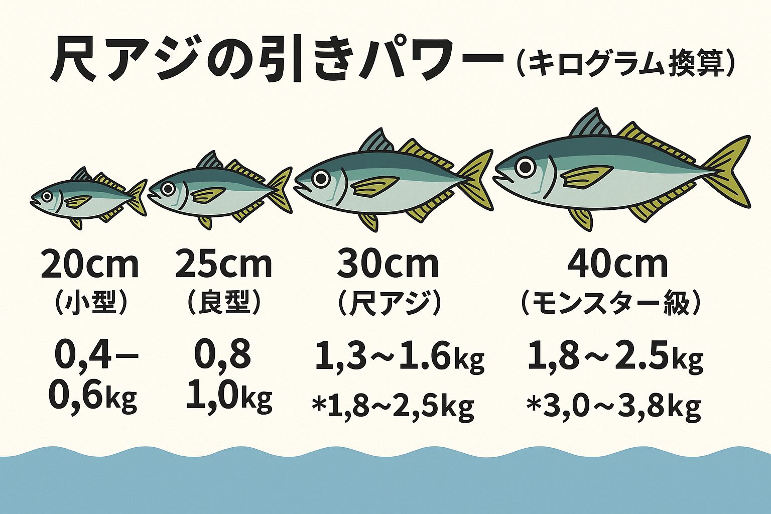 尺アジの引きは「青物級」。30cmで1.5kg・35cmで約2.5kg40cmで3kg以上。冬季の南紀ではこれが堤防から釣れるため、全国でも非常に貴重。釣太郎