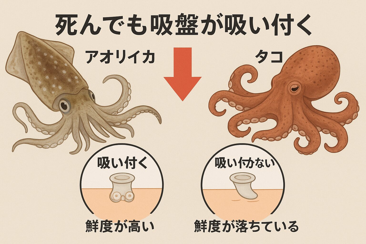 アオリイカとタコは 死んでいても吸盤が吸い付く＝鮮度が高いサイン。釣太郎