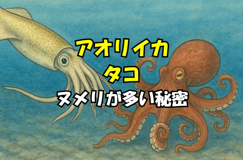 アオリイカやタコの「ぬめり」と、ウナギの「ぬめり」は、主成分が「糖タンパク質（ムチン）」である点は共通.釣太郎