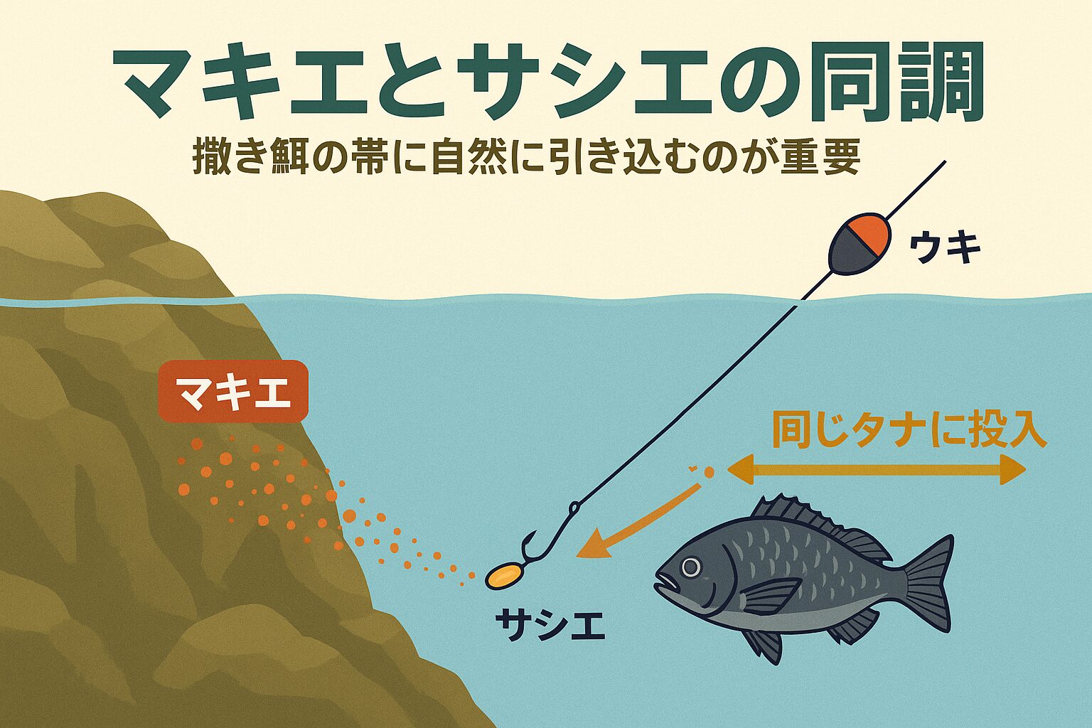 寒グレは 撒き餌と刺し餌が同調して初めて食う。刺し餌サイズは撒き餌と揃える。水温18〜20℃＋北西風6〜8mが好条件.釣太郎