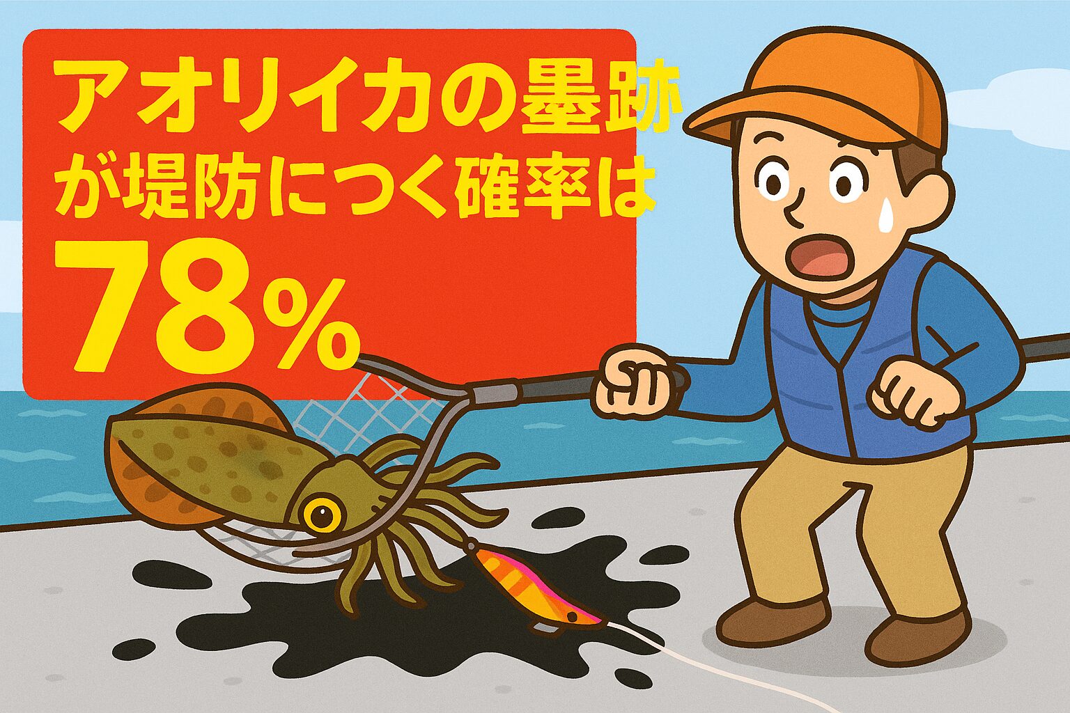 【AIシミュレーション】アオリイカの墨跡が堤防につく確率は78%！釣太郎