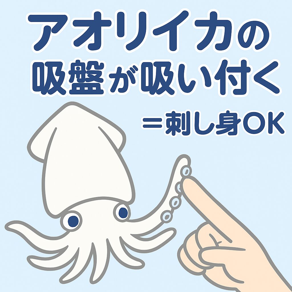 アオリイカ、吸盤が吸い付くのは「超新鮮」の証拠である（真実）。これは、アニサキスが身に移動しているリスクが「低い」ことを示す。釣太郎