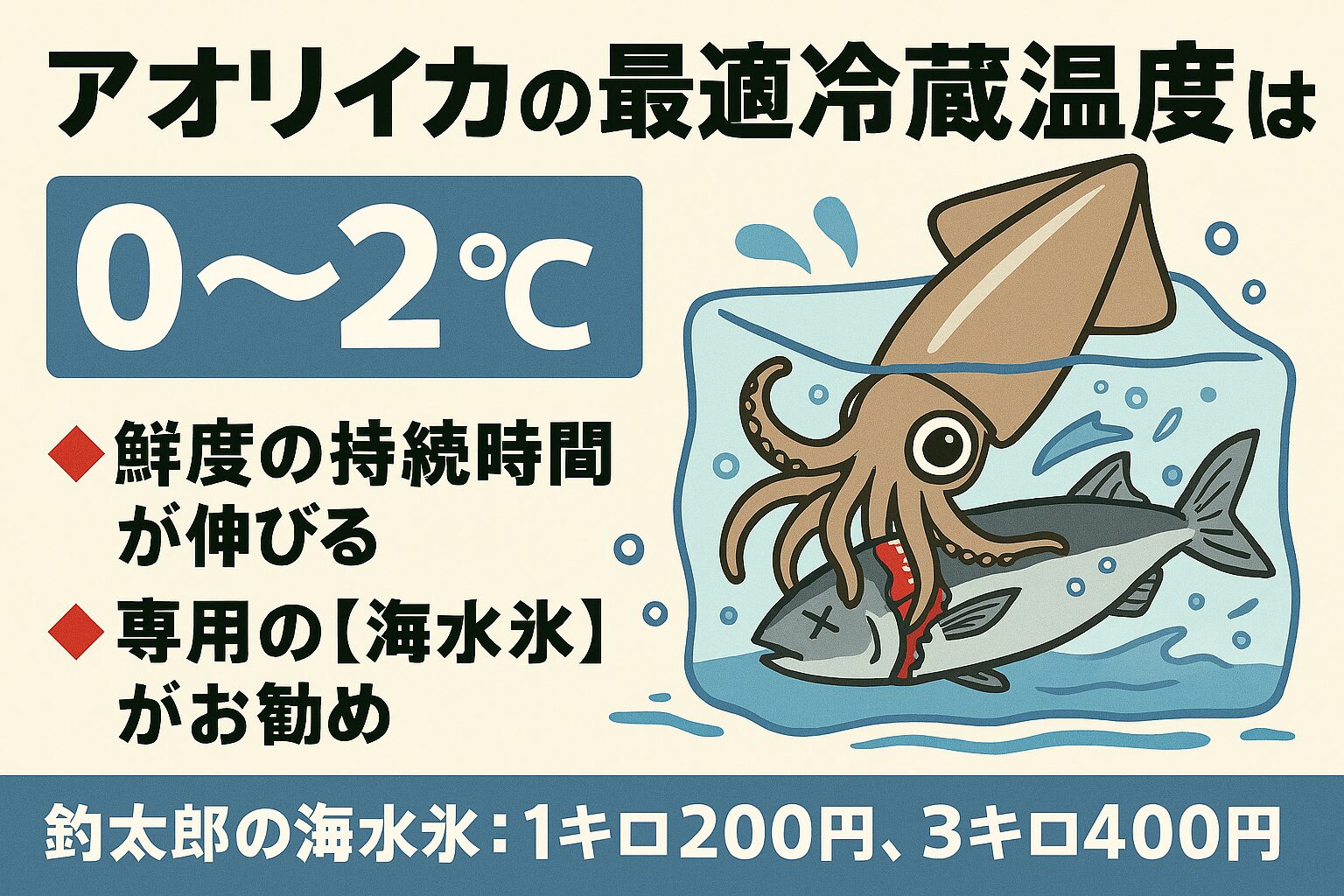 アオリイカの最適冷蔵温度は「0〜2℃」！海水氷で冷やせば安心。釣太郎