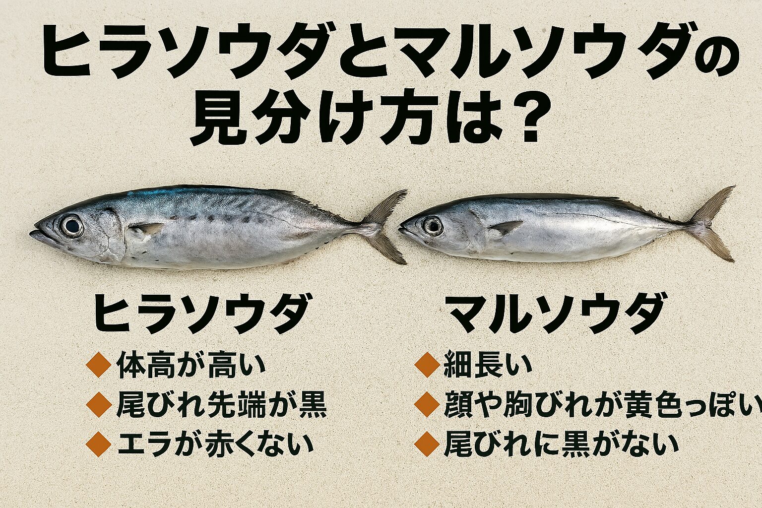 ヒラソウダは「本ガツオにも勝る」と言われるほど食味が良い魚. マルソウダは血合いが非常に多く、鮮度落ちが極端に早い。釣太郎