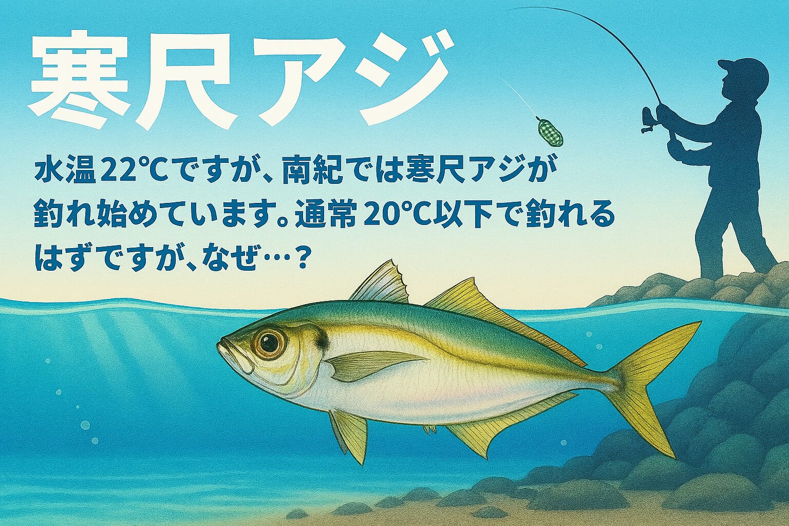 南紀では「居付き型」のアジが多く、回遊せず堤防周辺に定着する個体がいます。これらは秋から冬にかけて成長し、30〜40cm級の尺アジに育つ.釣太郎