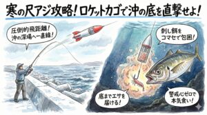【寒の尺アジ攻略】普通のサビキカゴは捨てる！？「ロケットカゴ」で海底の大型を直撃する遠投＆同調術.釣太郎