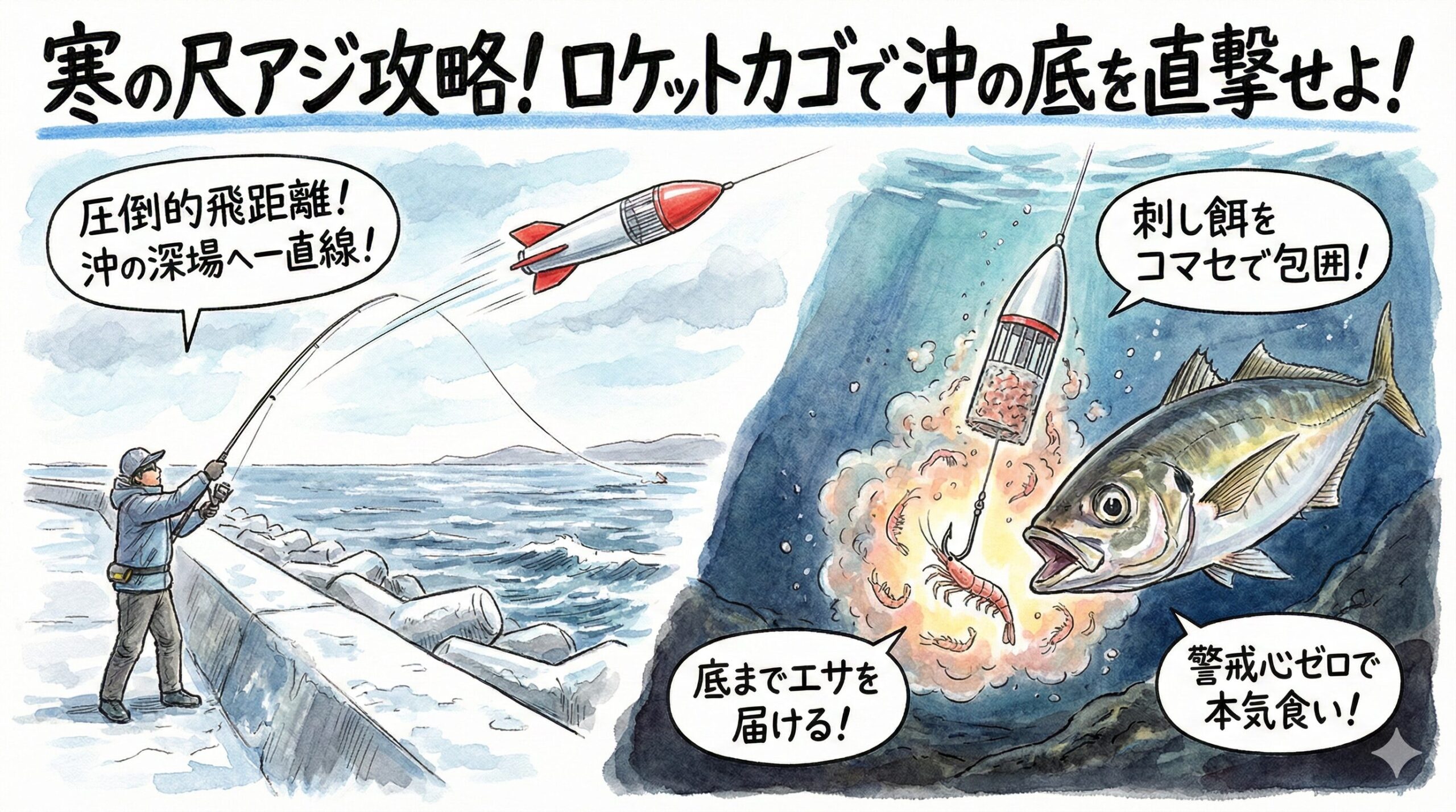 【寒の尺アジ攻略】普通のサビキカゴは捨てる！？「ロケットカゴ」で海底の大型を直撃する遠投＆同調術.釣太郎
