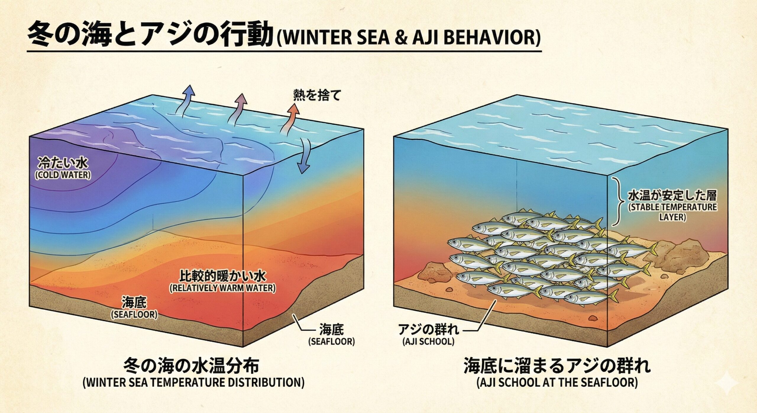 【南紀の冬釣り】なぜ尺アジは「海底」に張り付くのか？中層を捨てて底を狙うべき科学的な理由.釣太郎