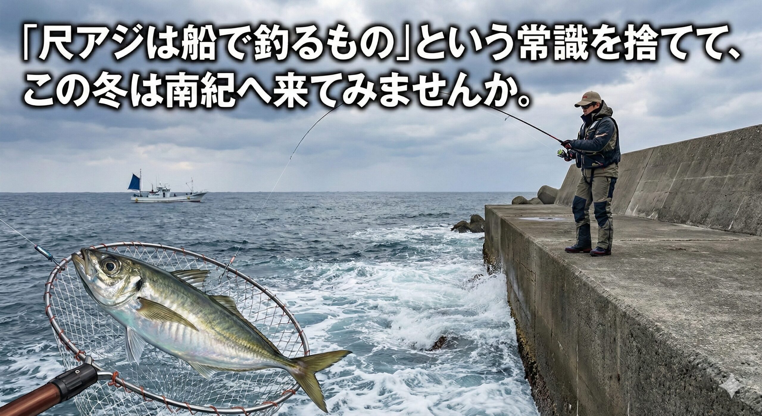 尺アジが堤防から釣れる南紀の冬。寒の大型アジは超美味。釣太郎