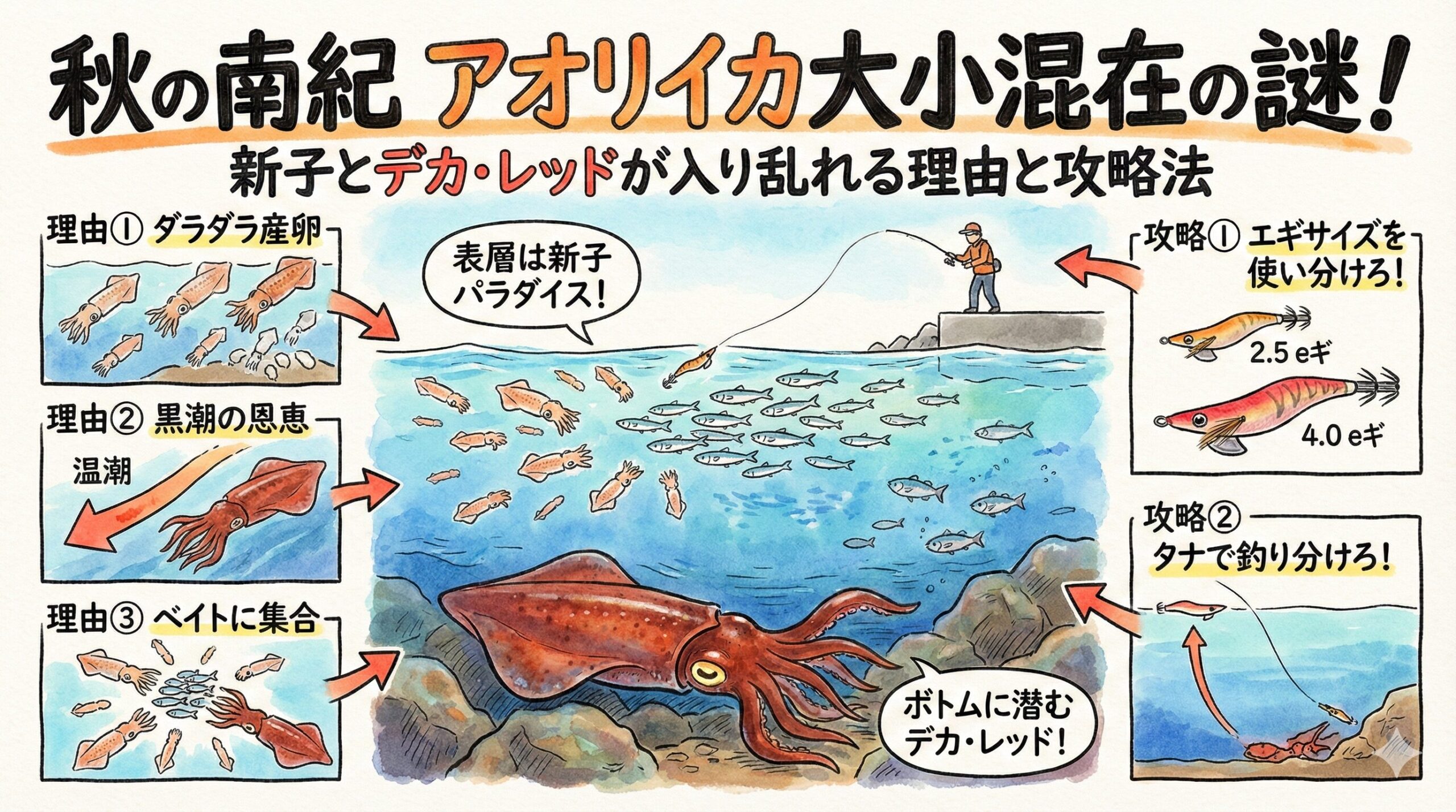 【秋の南紀】アオリイカは「新子」と「デカ・レッド」が混在する！？サイズがバラバラな3つの理由と攻略法.釣太郎