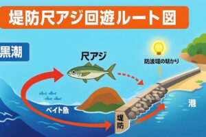 南紀地方で尺アジが堤防から釣れるのは 黒潮が岸まで寄る、日本でも数少ない海域だから。釣太郎