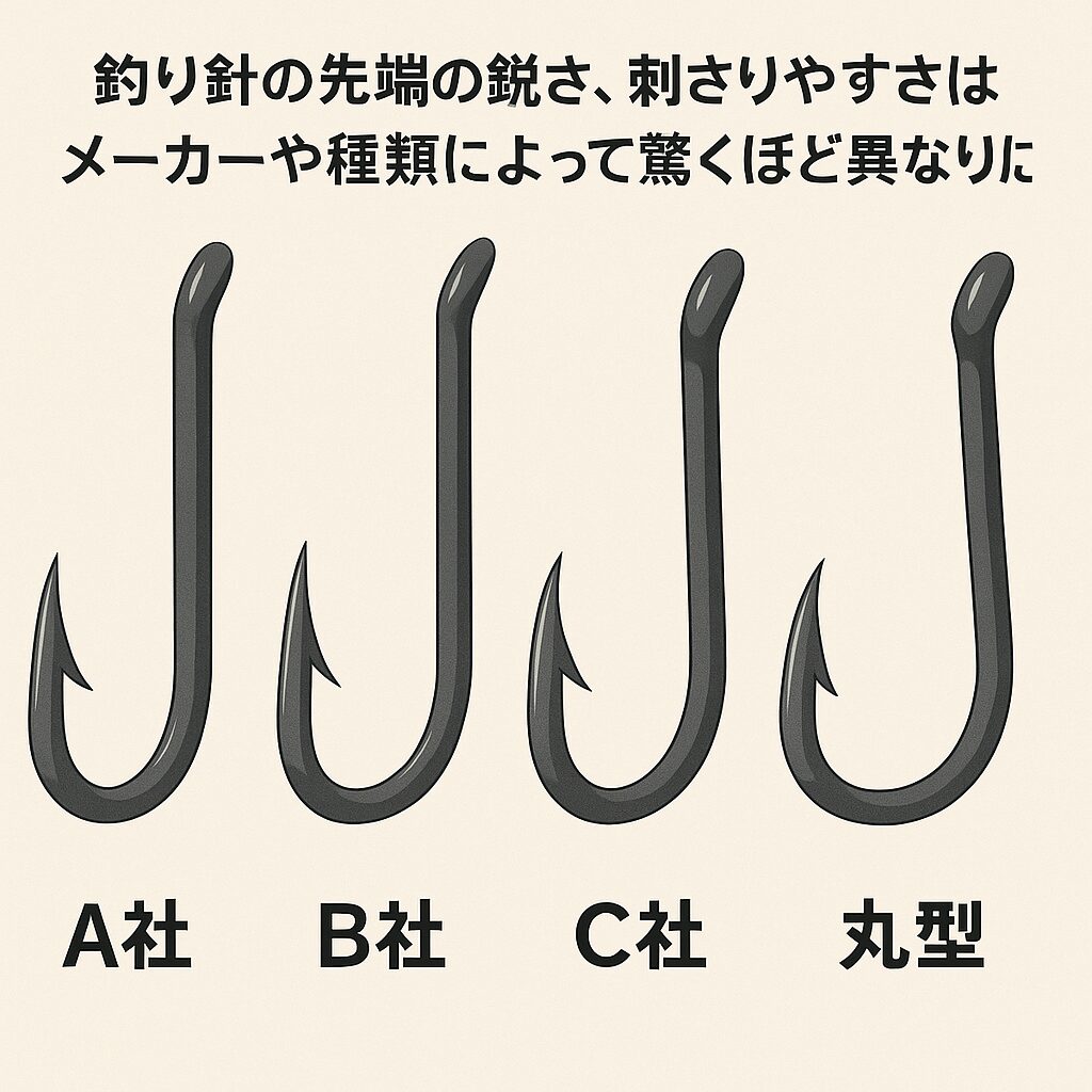 釣り針の「刺さりやすさ」は、実はメーカーや種類によって大きく異なります。
最新の化学研磨技術やコーティングは、釣果に直結する重要な要素です。釣太郎