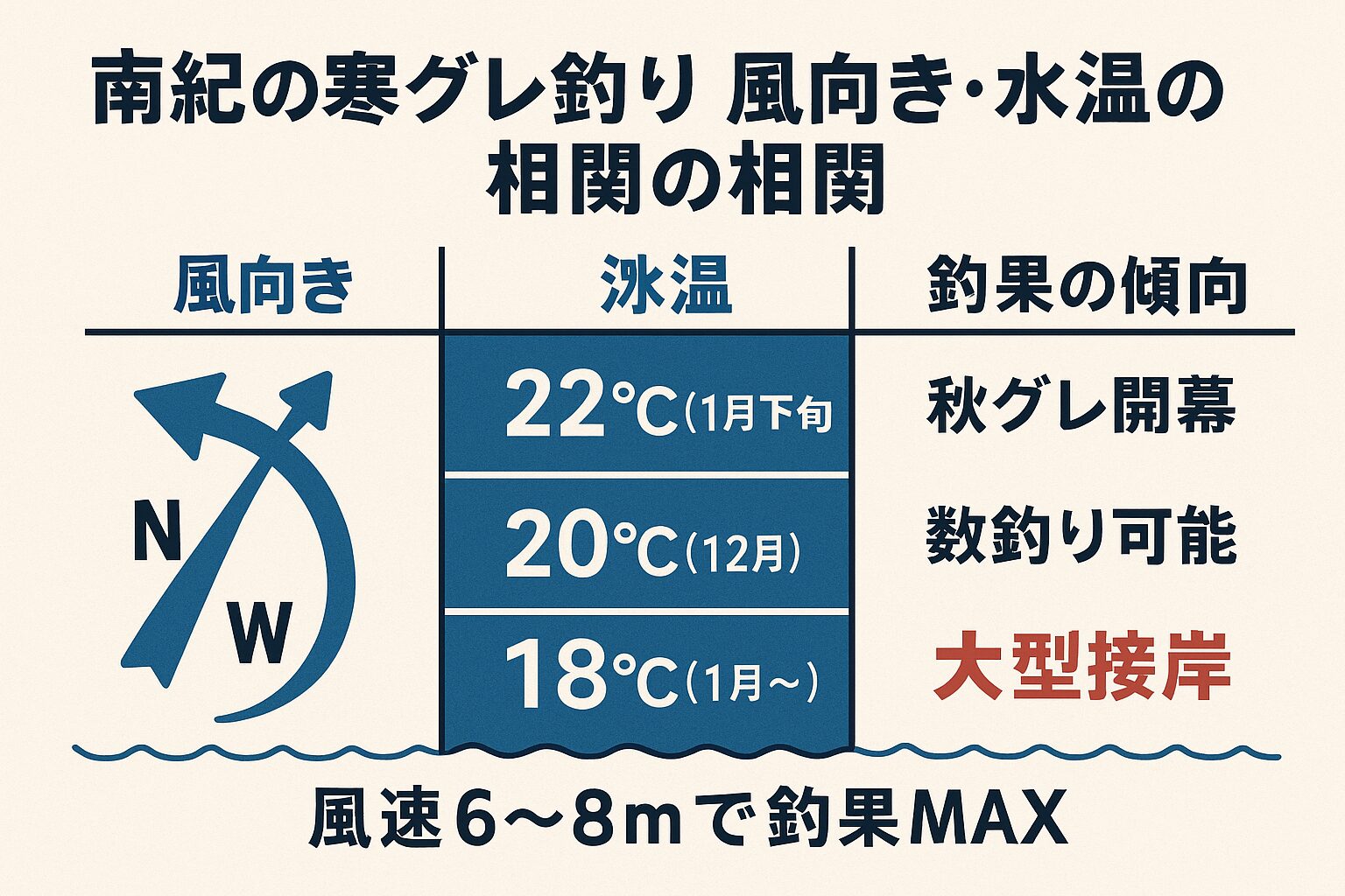 南紀の寒グレ釣りは「風向き×水温」で釣果が決まる！北西風と水温変化の相関性を徹底解説【冬フカセ釣り】