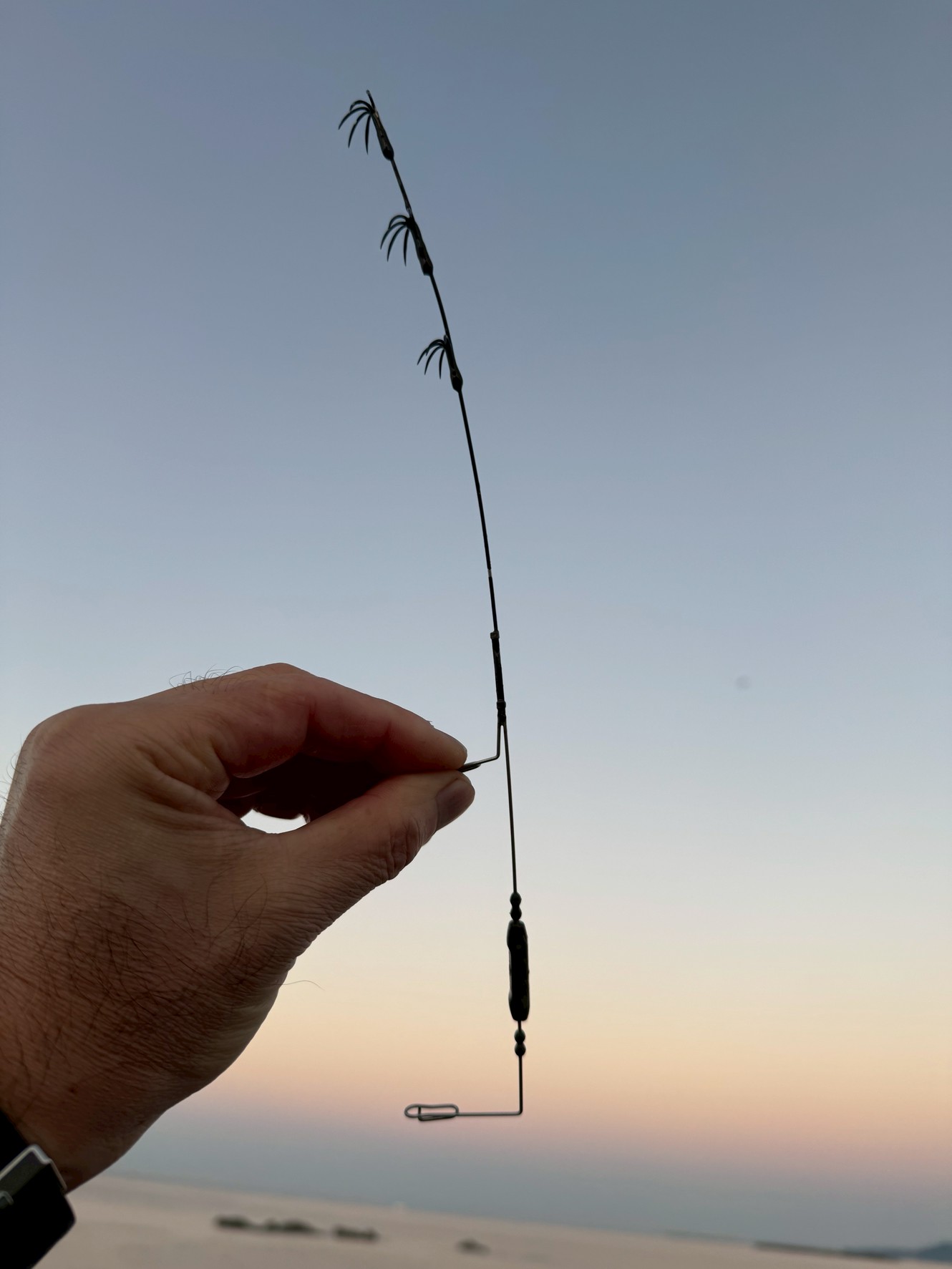 ヤエンはやや反るように曲げると、フックがアオリイカに深く食い込み、掛かりがよくなります。釣太郎