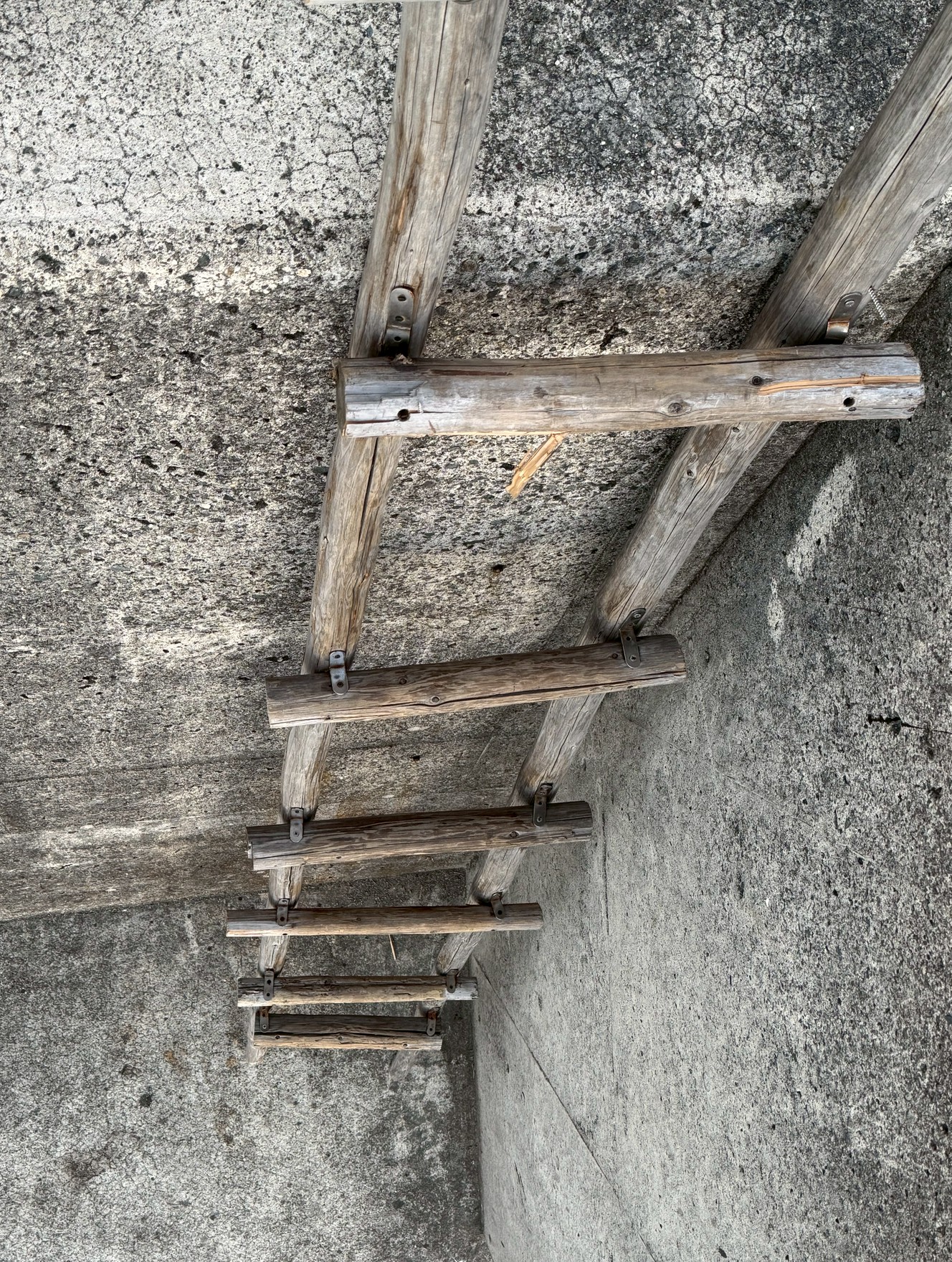 地磯や堤防にあるハシゴ。過信は禁物。いつ折れるかわかりません。釣太郎